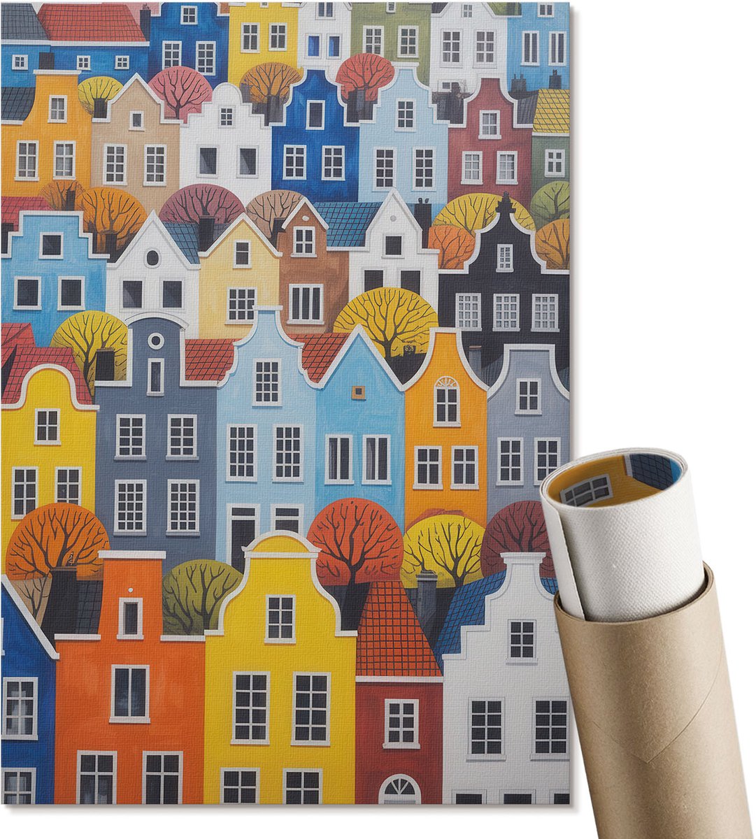 Coloray Polycanvas Poster - Kleurrijke Huurkazernes, Schilderen - A4 - Blauw Design - Rechthoek - Muurdecoratie - Woonkamer, Slaapkamer, Kantoor - Expressief