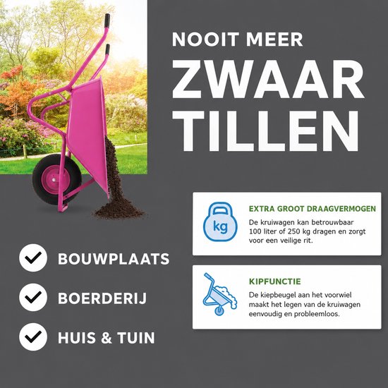 Kruiwagen 100 Liter Roze - Draagvermogen 250 kg — afbeelding 3