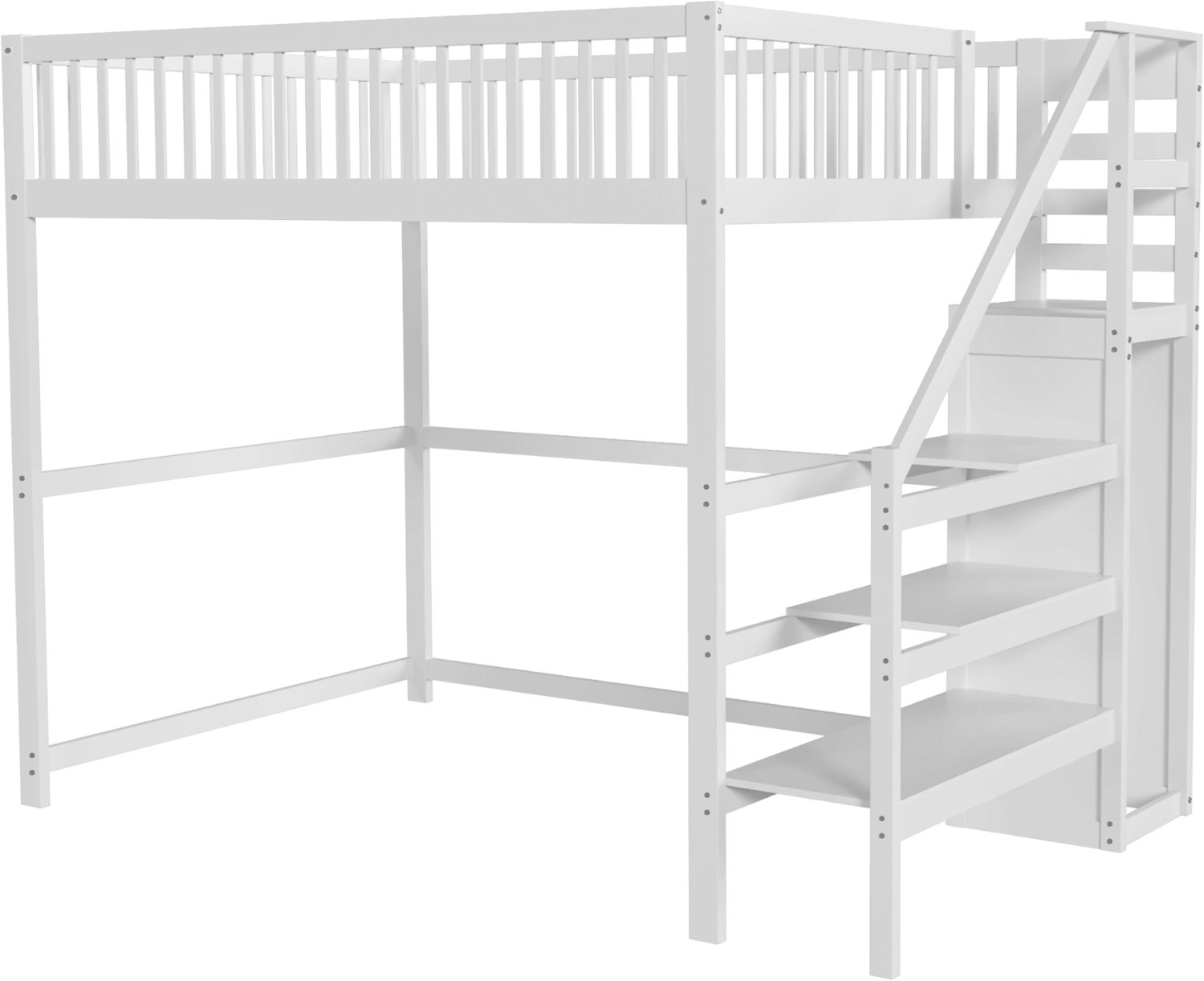 MUVANO Hoogslaper 140x200 met trap - witte houten hoogslaper voor kinderen - veiligheidsleuning, kledingkast en opbergruimte - 245 x 145 x 179,7 cm