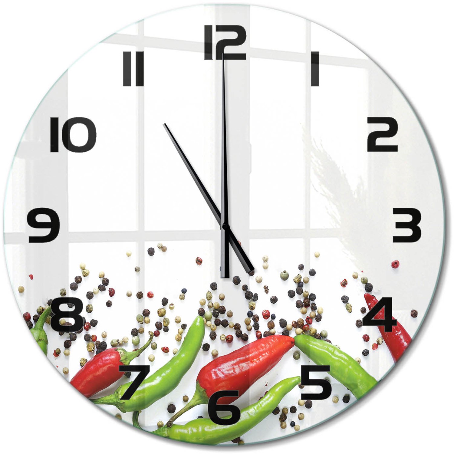 TULUP Wandklok - Chilipepers Gekleurde Glazen Klok - fi60 cm - Veelkleurig Glazen Klok Met Print - Zwarte handen - Ronde Klok - Moderne Wandklok Glas - Wandklok Glas Decoratie