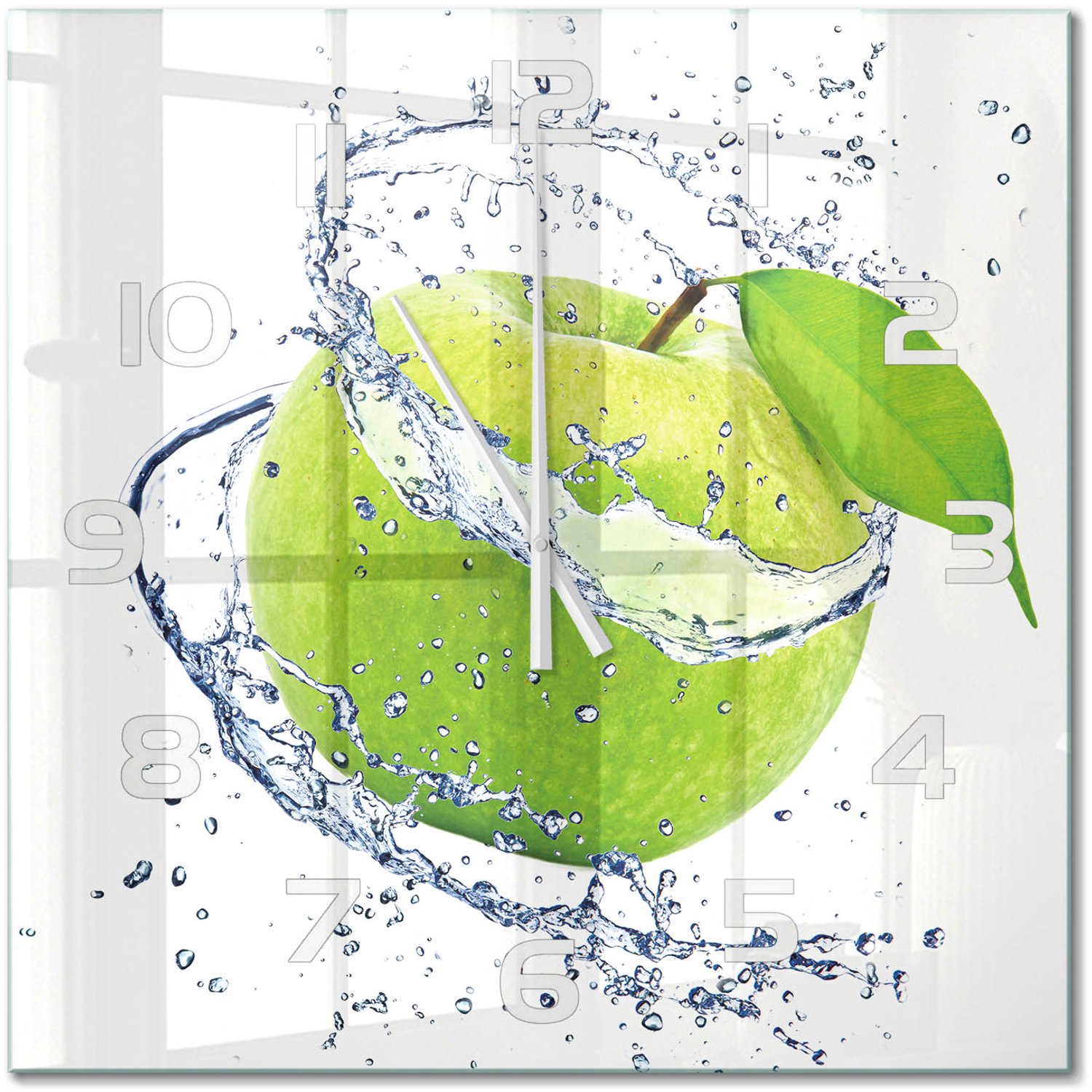 TULUP Wandklok - Groene appel Gekleurde Glazen Klok - 60x60 cm - Groente Glazen Klok Met Print - Witte handen - Vierkante Klok - Moderne Wandklok Glas - Wandklok Glas Decoratie