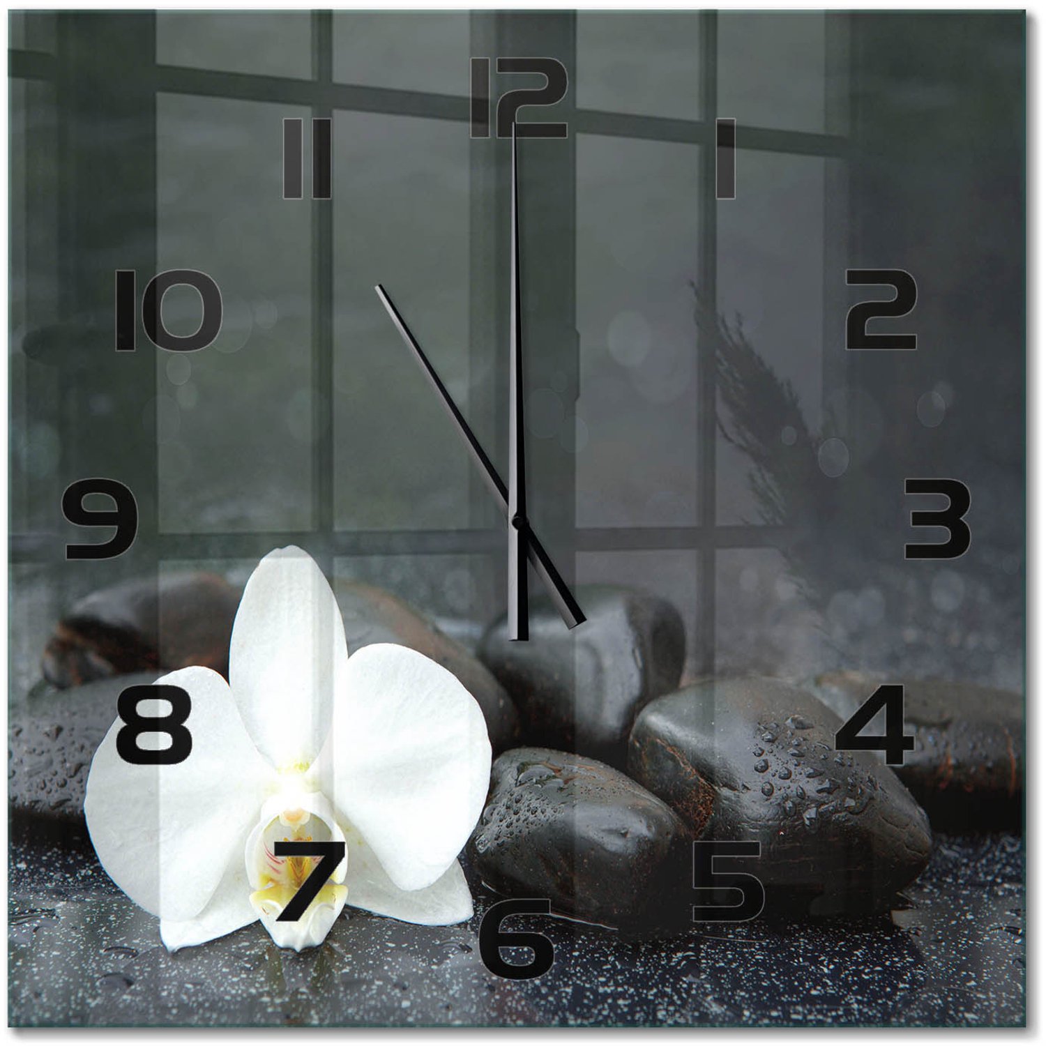 TULUP Wandklok - Orchidee Gekleurde Glazen Klok - 60x60 cm - Zwart Glazen Klok Met Print - Zwarte handen - Vierkante Klok - Moderne Wandklok Glas - Wandklok Glas Decoratie