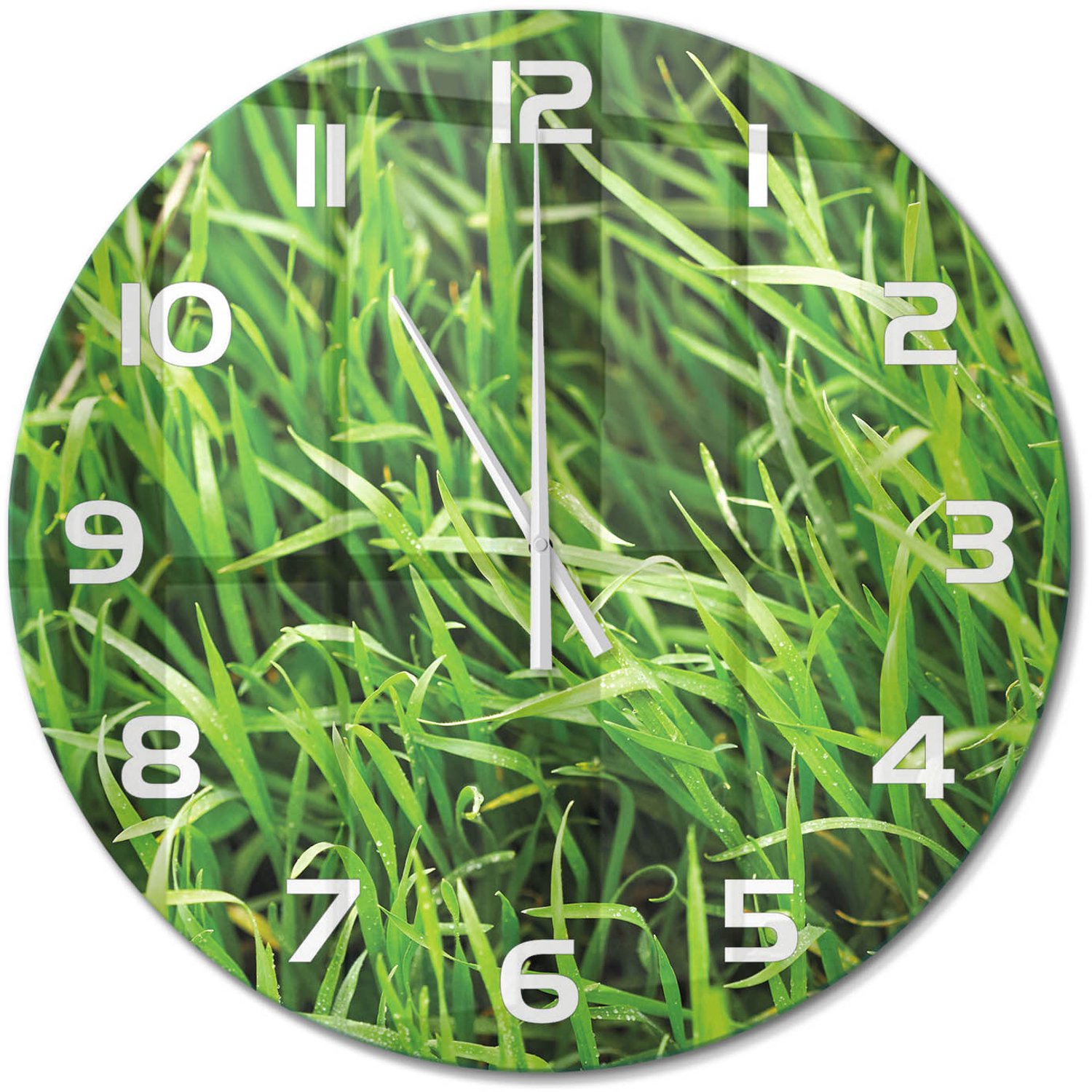 TULUP Wandklok - Gras Glazen Klok Met Print - fi60 cm - Groente Wandklok Glas Met Motief - Witte handen - Ronde Klok - Wandklok Glas Decoratie - Gekleurde Glazen Klok