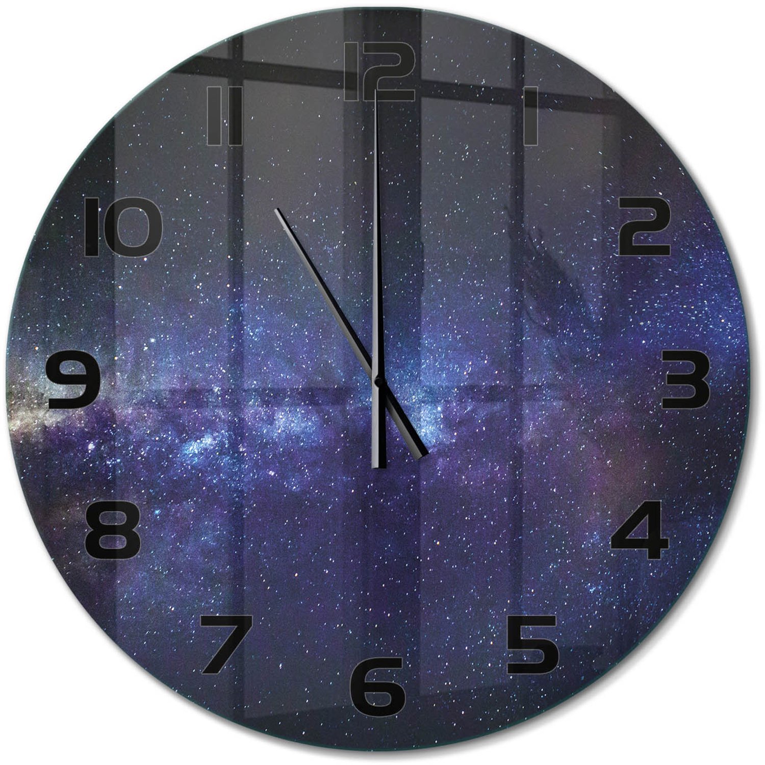 TULUP Wandklok - Melkweg Klok Glas Met Opdruk - fi60 cm - Paars Moderne Wandklok Glas - Zwarte handen - Ronde Klok - Decoratieve Glazen Klok - Glazen Wandklok Design