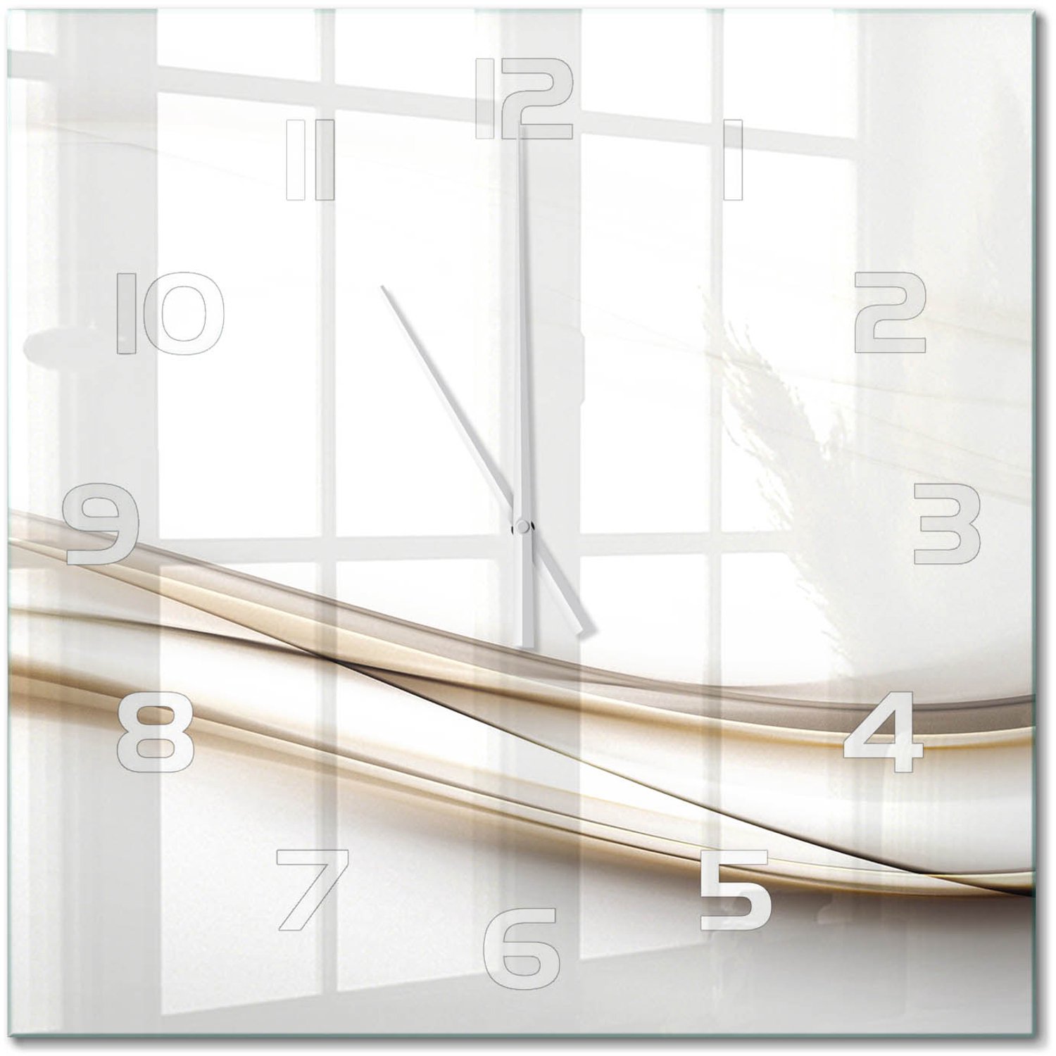TULUP Wandklok - Golfabstractie Moderne Wandklok Glas - 60x60 cm - Beige Wandklok Glas Decoratie - Witte handen - Vierkante Klok - Glazen Wandklok Design - Klok Glas Met Opdruk