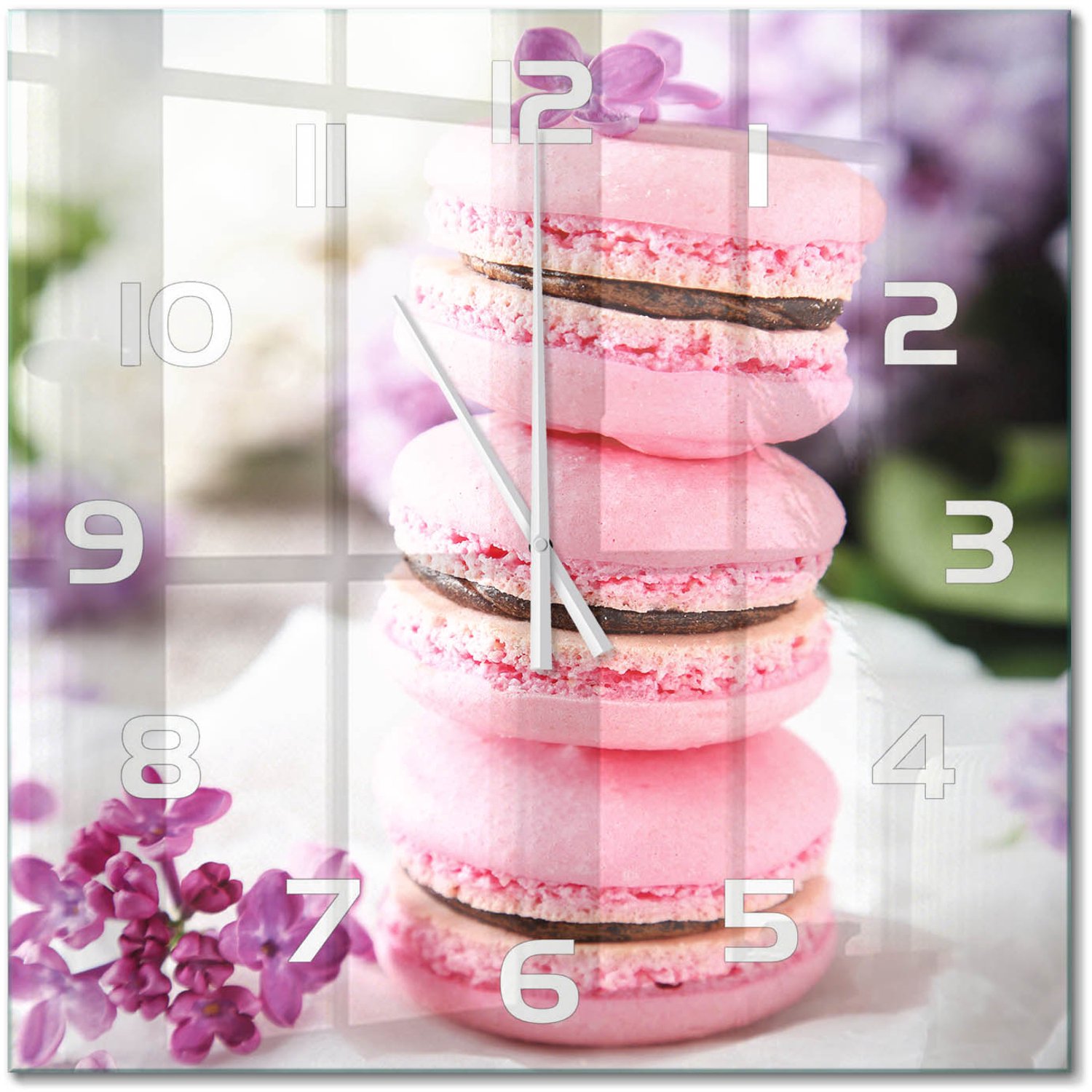 TULUP Wandklok - Cookies Glazen Wandklok Design - 60x60 cm - Roze Klok Glas Met Opdruk - Witte handen - Vierkante Klok - Wandklok Glas Met Motief - Decoratieve Glazen Klok