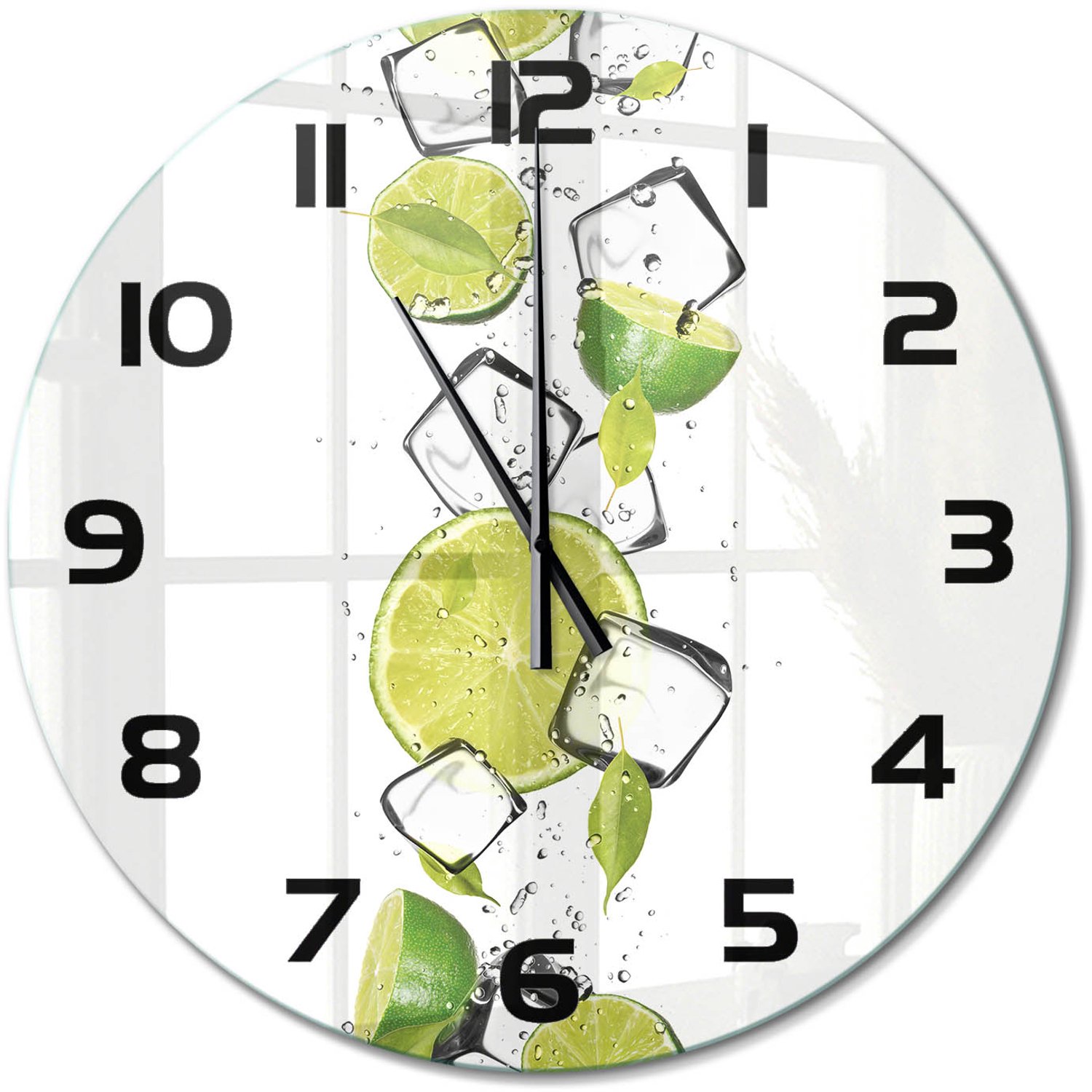 TULUP Wandklok - Limoen met ijs Glazen Wandklok Design - fi60 cm - Groente Klok Glas Met Opdruk - Zwarte handen - Ronde Klok - Wandklok Glas Met Motief - Decoratieve Glazen Klok
