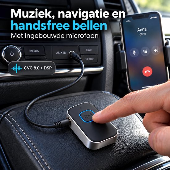 2 in 1 Bluetooth Receiver & Transmitter - BT 5.0 - 3.5MM AUX - Bluetooth Ontvanger - Handsfree Bellen - Bluetooth Audio Receiver - Bluetooth via AUX van Baseus — afbeelding 2