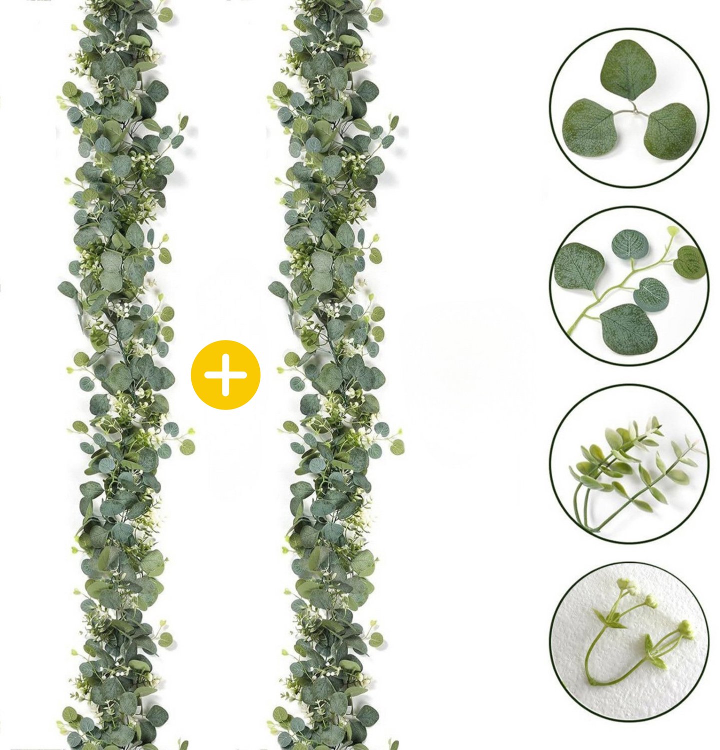 Goodli Kunstplant Eucalyptus Slinger met Witte Bloemen - 2x 180 cm (Totaal 360 cm) - Kunstbloemen Hangplant voor Binnen & Buiten - Botanische Decoratie voor Bruiloft, Tafel & Woonkamer Groen