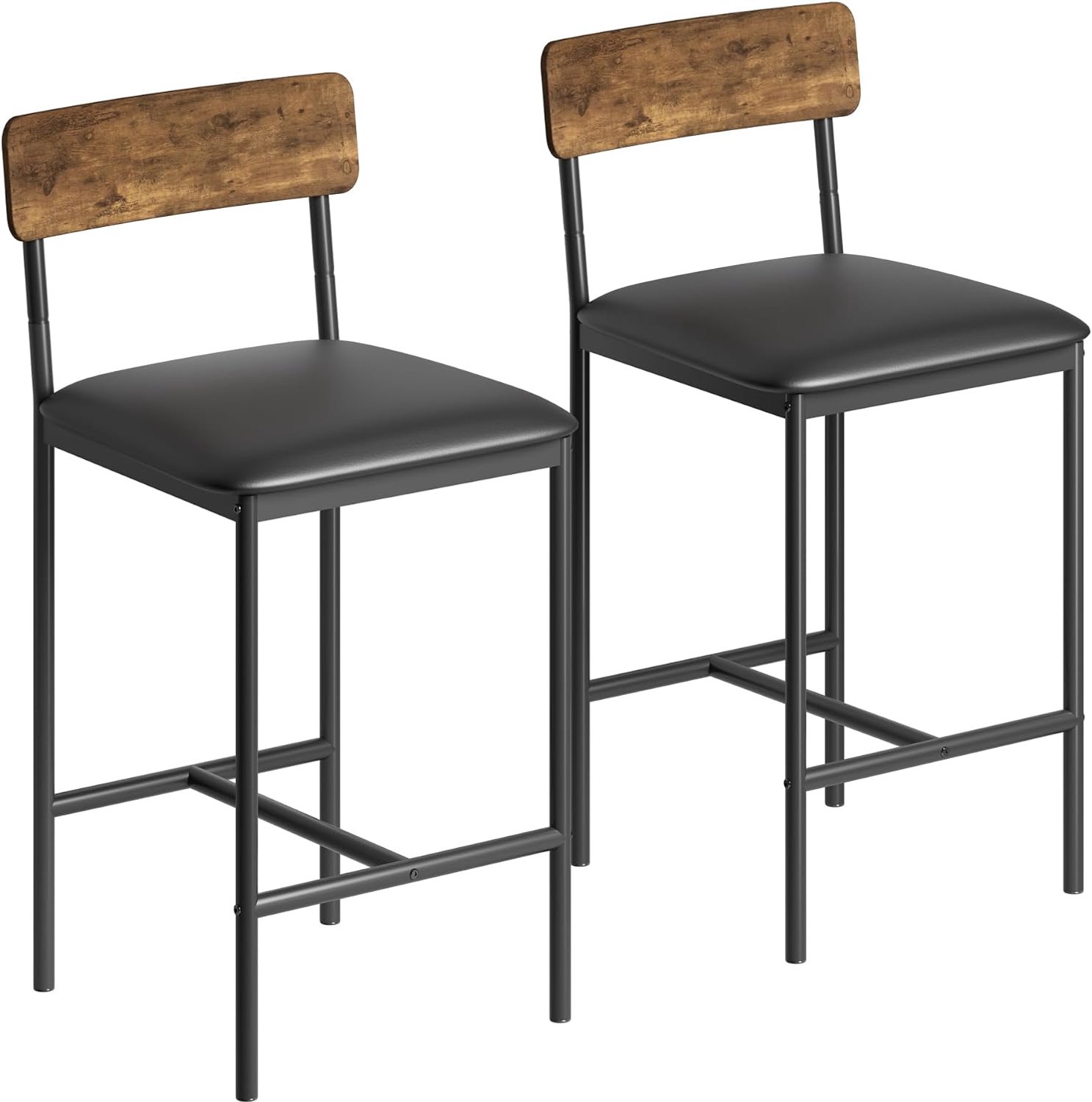 HOERFURIY Barkrukken set 2 stuks counterhoogte, dik gevoerde gestoffeerde stoelen met rugleuning en voetsteun, rustiek voor eetkamer retro kleur