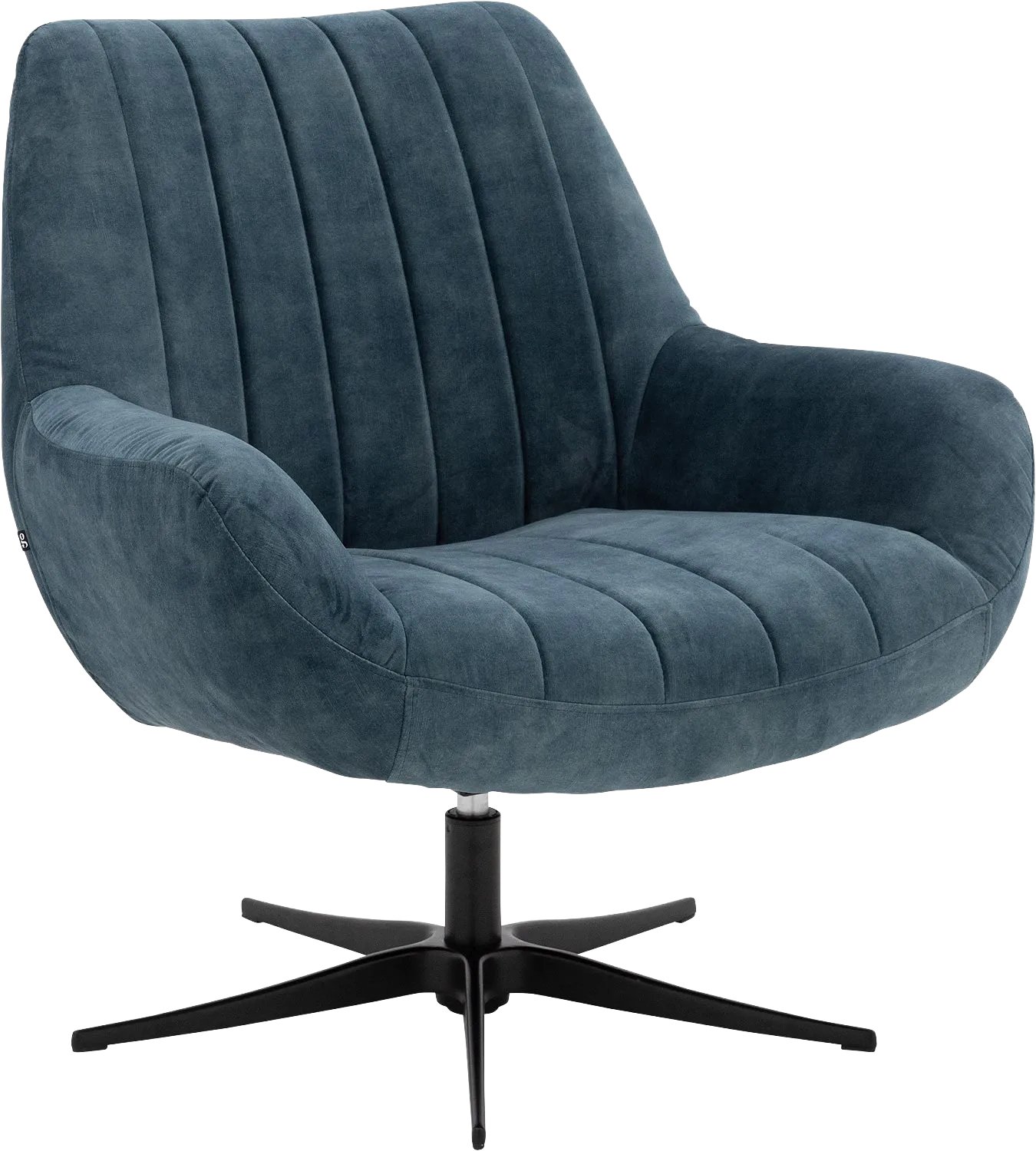 Goossens Draaifauteuil Kamille - Stof - Blauw - Draaibaar - Met Armleuning stof velours petrol