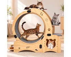 Katten Loopwiel - Looprad Voor Kat - Cat Wheel - Kattenwiel - Verbeterde 6-in-1 kattenloopwiel - Stevig Hout - Binnen - Stil - Kattenmeubels - Draagvermogen tot 20 kg