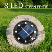 Solar 8LED Grondspot steen textuur met dag-nacht sensor 120 mm RVS met wit licht | Grondspot | Solar | Buitenlamp | IP65 | Tuinverlichting. | Kortingmagazijn