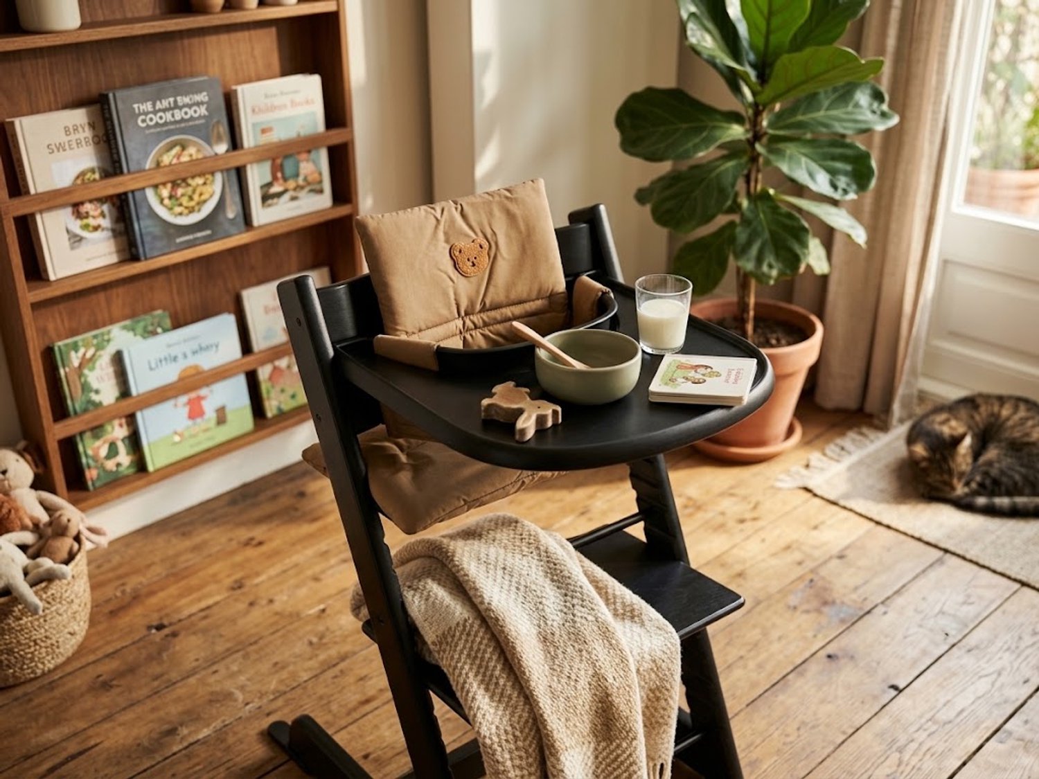 HHHK - Stokke Tripp Trapp Kussenset - Zitkussen en Rugkussen - Bruin met Beertje - Stoelverkleiner - Babyset Kussen -Kinderstoel – foto 2