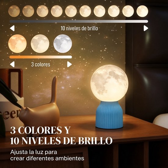3 stuks bureaulampje - nachtlampje - planetenlamp - decoratie - 3D effect - zacht licht - verstelbare helderheid - USB aansluiting - woonaccessoire - geschikt voor woonkamer, bureau, als cadeau (wit, verschillende maten) — afbeelding 5