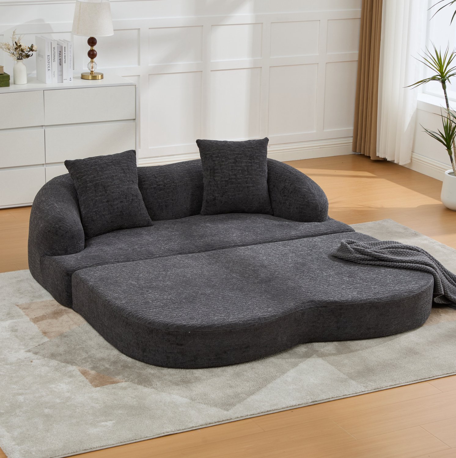 CHICFURN Slaapbank - Uitklapbaar - 2-zits - Donkergrijs