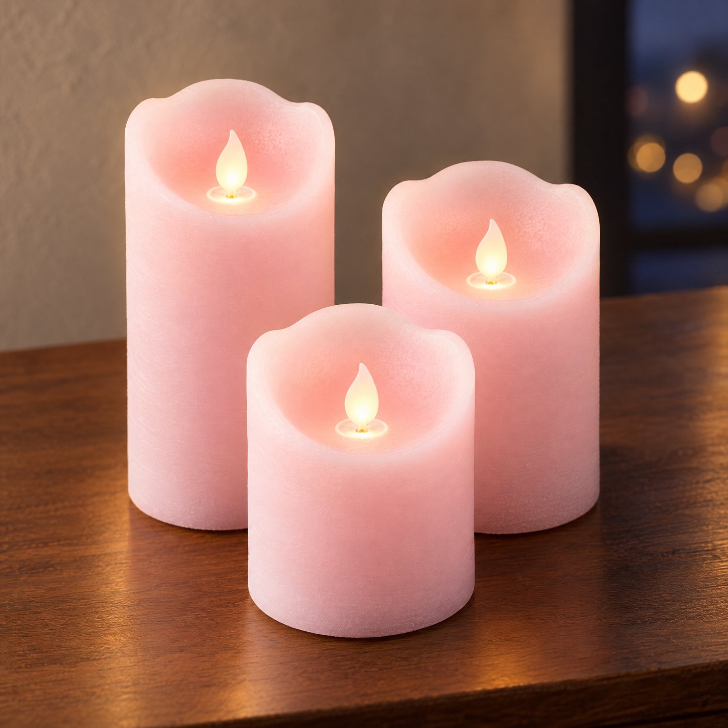 Cheqo LED Kaarsen Set van 3 - Roze Stompkaarsen met Bewegende Vlam - Vlamloze Kaarsen - Nepkaarsen - Sfeerkaarsen - Kaarsenset - Sfeerverlichting - Woondecoratie - Tafeldecoratie - Kaarslicht voor Woonkamer en Slaapkamer - Roze Decoratie