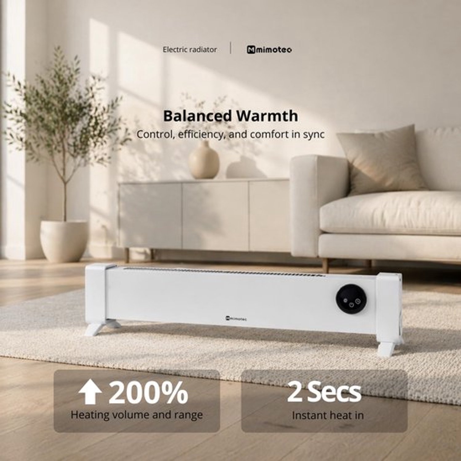 Elektrische convectorradiator, 2200 W, spatwaterdicht IPX4, stil 0 dB, met afstandsbediening, led-display en kinderbeveiliging – foto 7