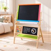 Magnetisch Tekenbord - Dubbelzijdig Schoolbord voor Kinderen - Krijtbord en Whitebord - Magneetbord met Hout - Educatief Peuter Speelgoed - Staand Bord met Telraam en Klok