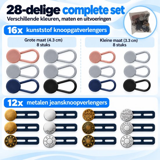 Knoopsgat Verlenger - Set van 28 Stuks - Broekverbreder - Knoopsgaten Elastiek - Knoopsverlenger - 15-18 MM — cadeau in Cadeau-ideeën - foto 4