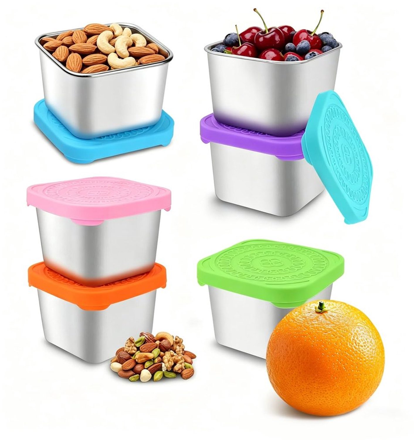 Set van 6 RVS Snackdozen met Deksel voor Kinderen