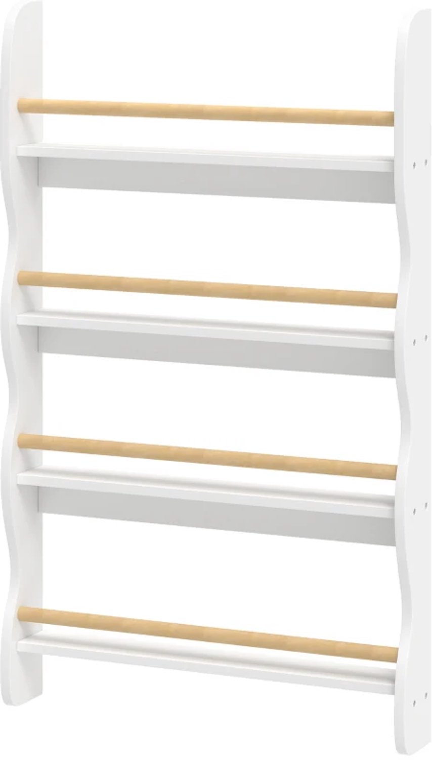 ZYLARO Kinderboekenkast - 4 planken - Wandplank - Kantelbeveiliging - Montessori - 60 x 10 x 98 cm - Wit wit + natuurlijk hout