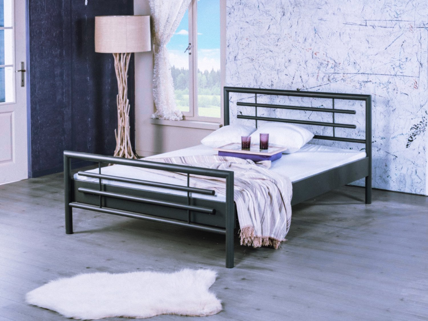 Bed Box Wonen Lola metalen bed Antraciet 90x220 cm