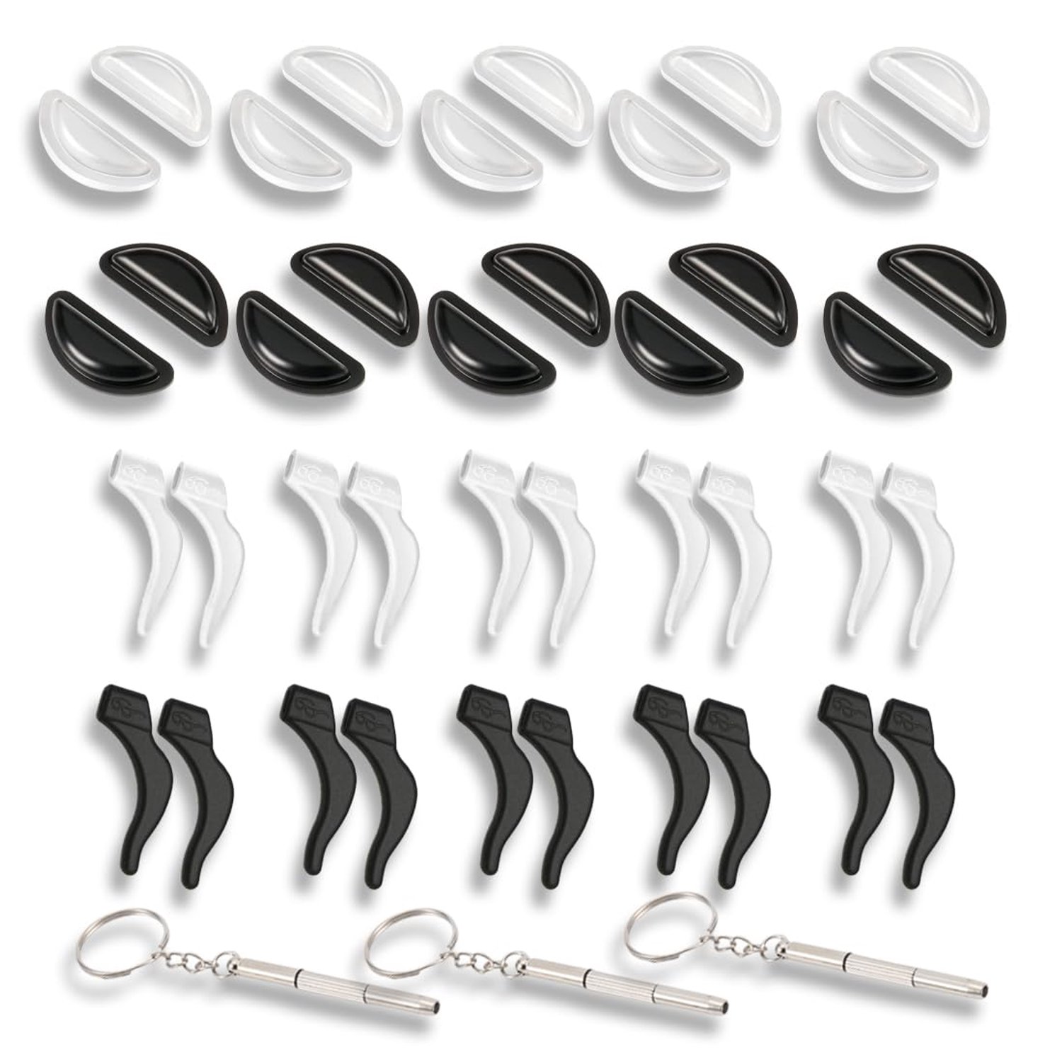 Complete Set van 10 Silicone Glazen Pads en Neussteunen