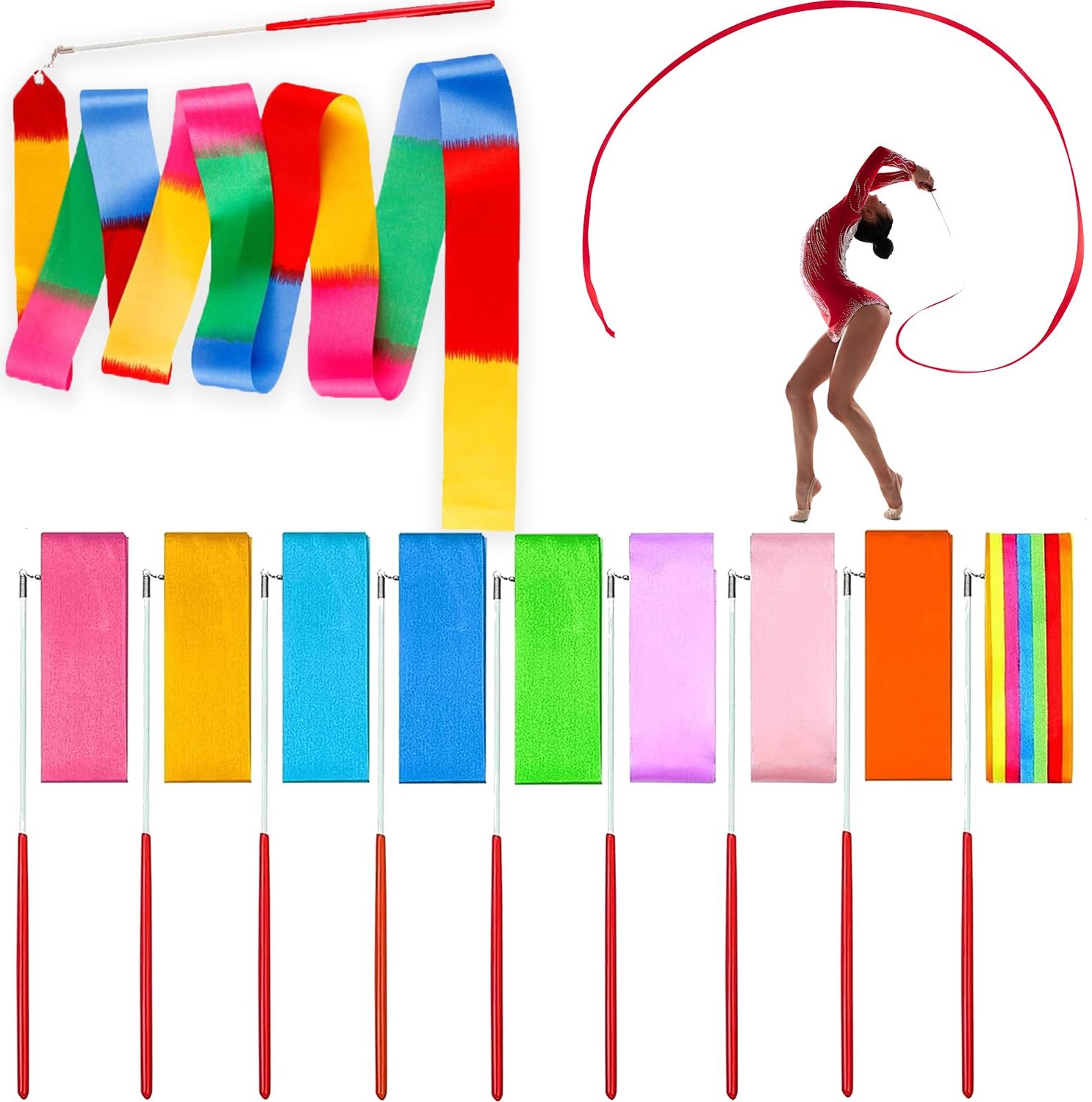 Gymnastiekband met Stok voor Kinderen, 10 Stuks