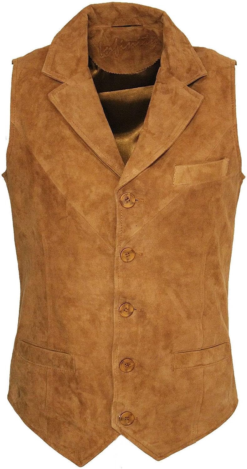 Herrenweste van echt leder, wildleder, biker design