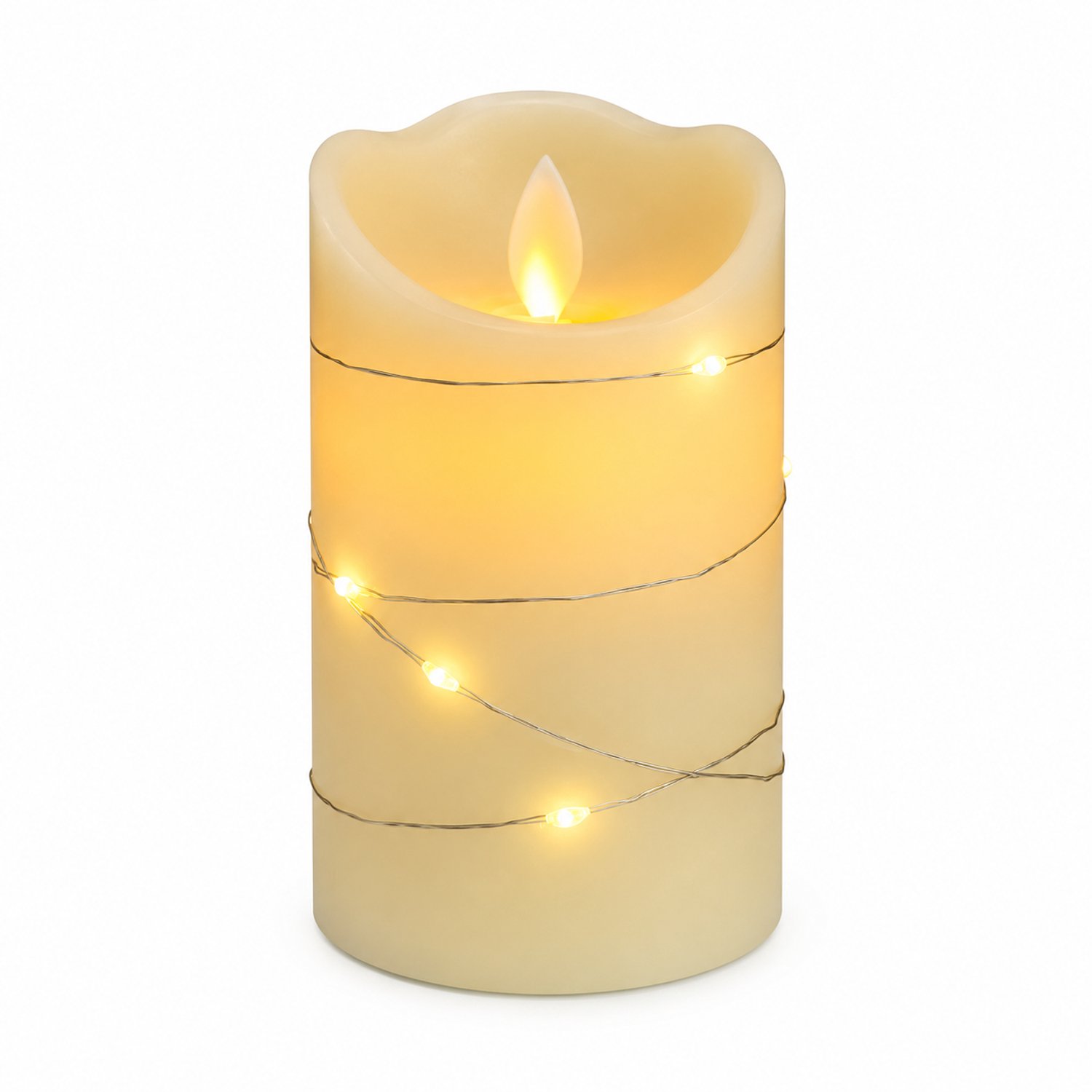 led kaarsen met bewegende vlam 1 stuk ivoorkleur met lichtsnoer voor 2 AA batterijen 7 5 x 10 cm