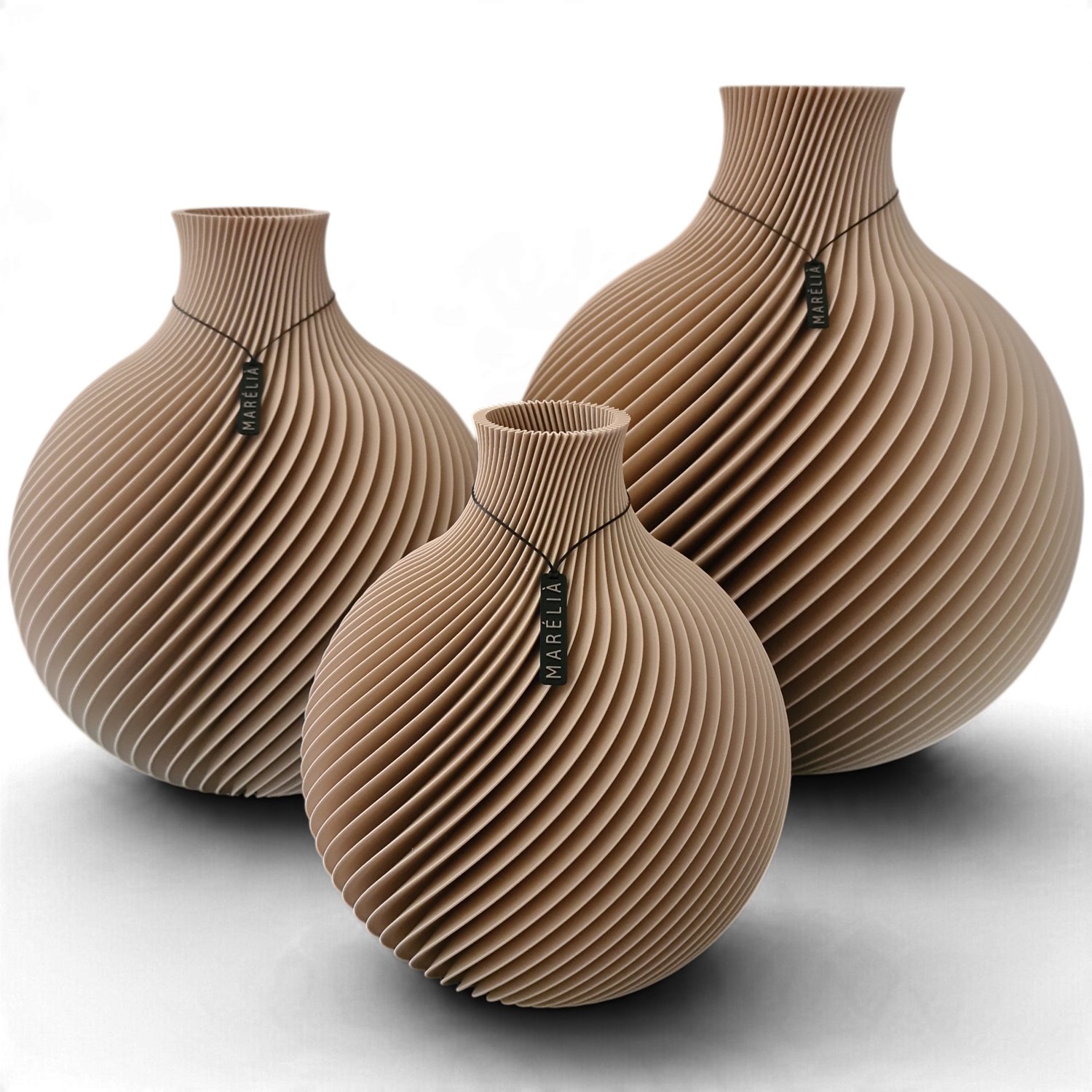 MARÉLIÀ Vaas Yara Cashmere Vazenset 22-28-34cm - Japandi - Art Deco - 3D - Bloemenvaas - Beige / Bruin / Zwart - Droogbloemen - Kunstbloemen - Bloemen - Woondecoratie