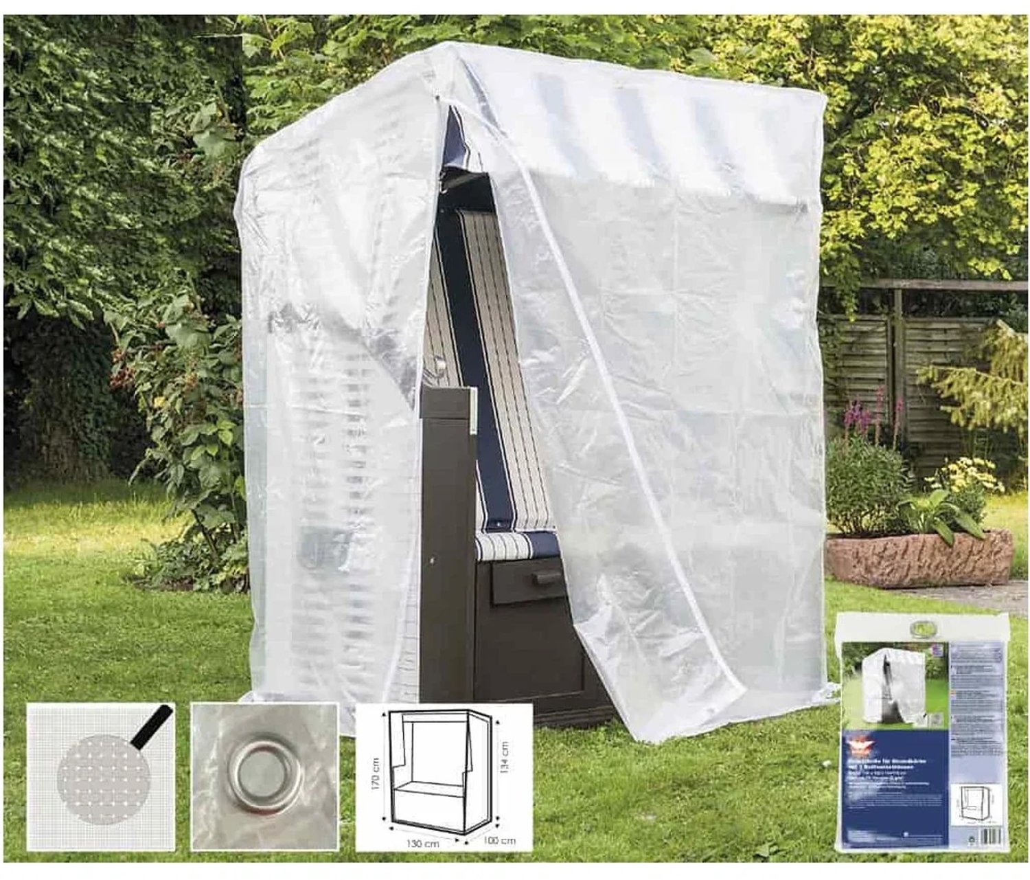 Boni-Shop® Transparante beschermhoes voor strandkorf 130 x 100 x 170 cm Wit