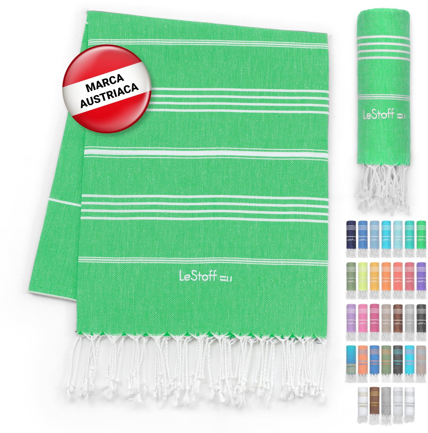 Traditionele Hammam Handdoek van 100% Biologisch Katoen - 95 x 180 cm - Grasgroen