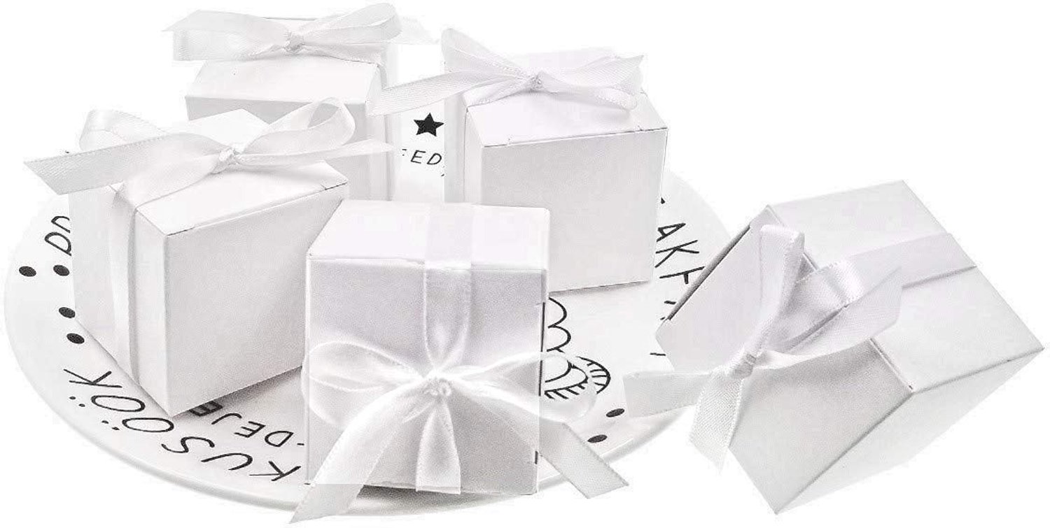 Geschenkdose Set - Kleine Feestdozen - Eenvoudig te Monteren - Wit - Perfect voor Bruiloft en Feest - 50 Stuks - Gastgeschenken