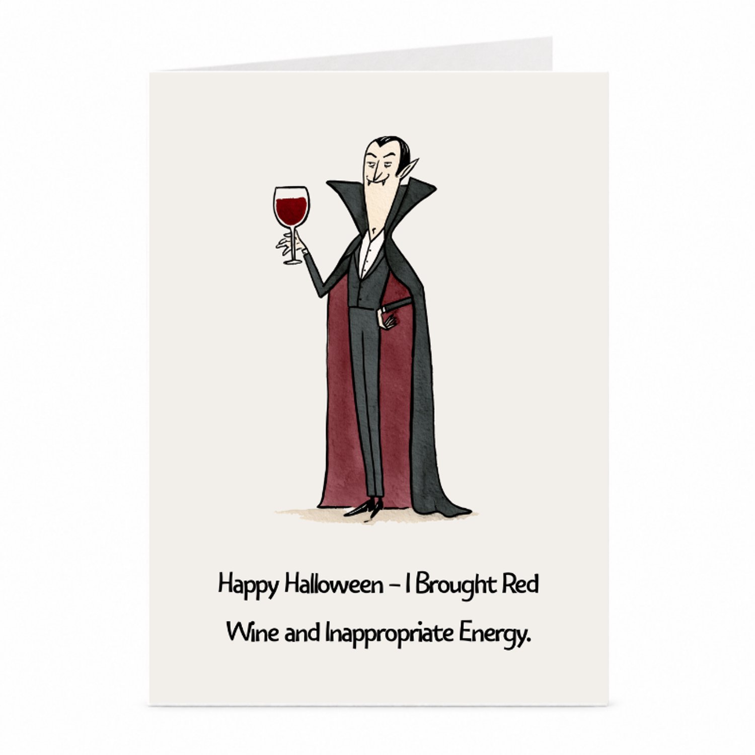 JustTheCardGuy Grappige Halloweenkaart - Vampier met rode wijn - A6