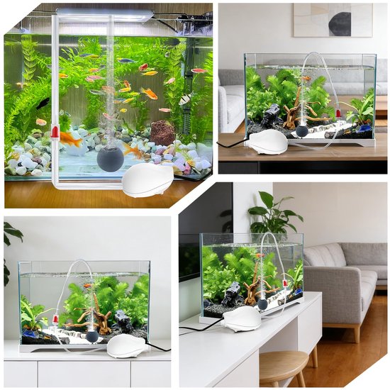 Luchtpomp voor aquarium, zeer stil, verstelbare luchtpomp, 1 W, 120 l/u, met bellensteen, instelventiel en terugslagklep, voor aquaria tot 50 l — afbeelding 5