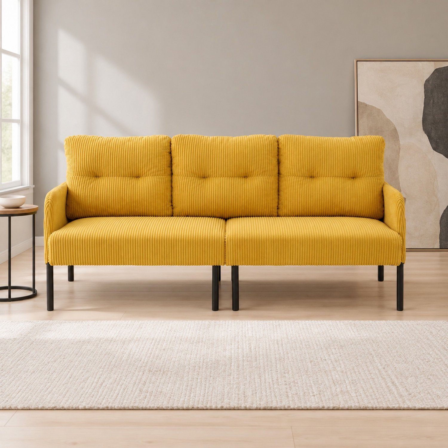 CHICFURN 3-zitsbank - Zachte corduroy bekleding - Metalen poten - Geel