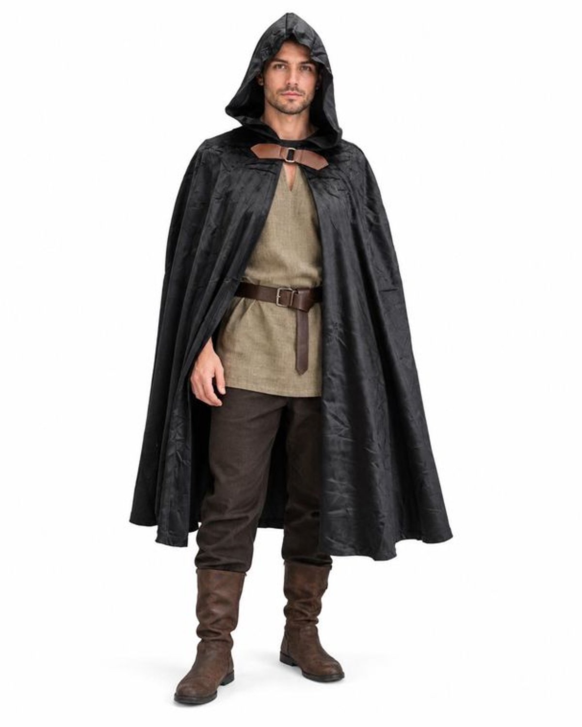 Zwarte Cape met Capuchon voor Volwassenen – Halloween & Carnaval - Middeleeuwse look