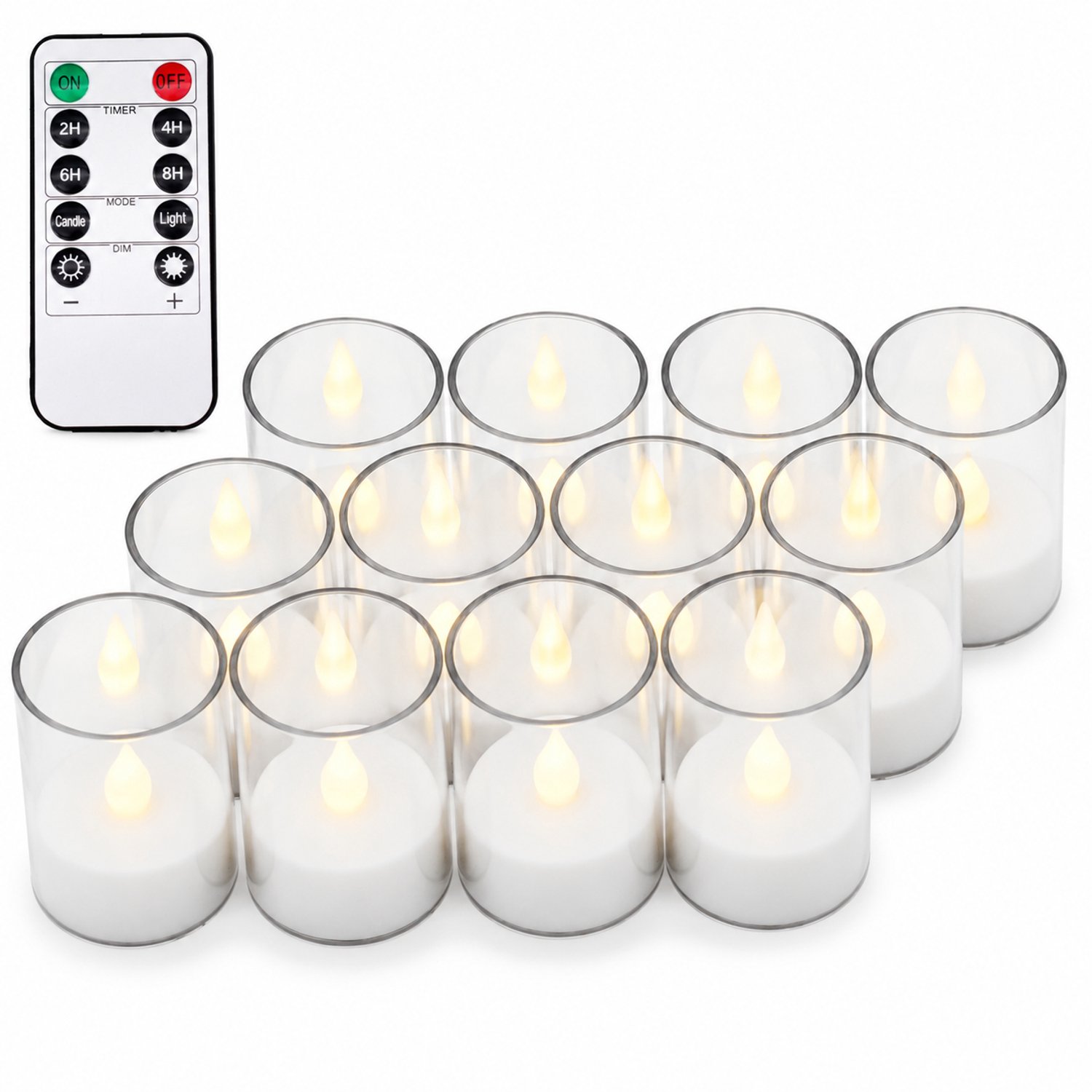 SWGOTA led kaarsen, 12 stuks per doos - Transparante theelichtcups met afstandsbediening en knoopcel voor de afstandsbediening