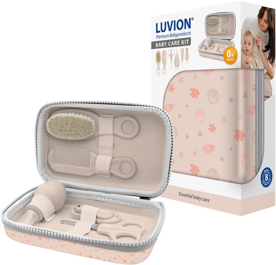 LUVION® Baby Verzorgingsset Roze - uitgebreide 8 delige geschenkset met baby verzorgingsproducten - Manicureset en nagelset met nagelknipper, nagelvijl en nagelschaartje - Borstel en kam voor de haarverzorging - Neuszuiger - Kraamcadeau Meisje