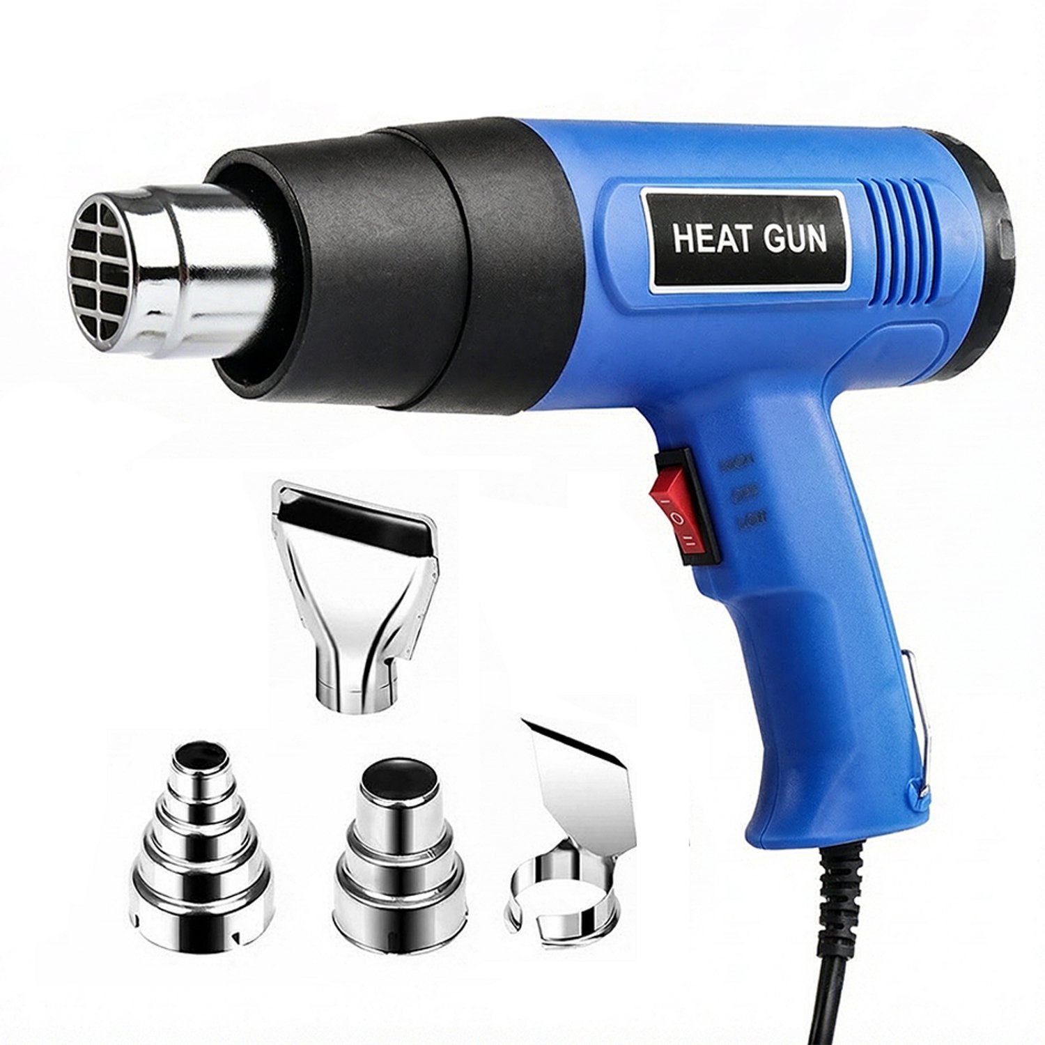 Heteluchtpistool - Elektrisch heteluchtpistool - Industrieel heteluchtpistool - Heteluchtpistool met instelbare temperatuur - Gereedschap voor het tinten van autoruiten - 2000 Watt - Blauw