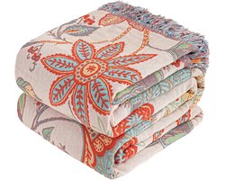 Boho plaid voor bank en bed - 100% katoen - zachte rustieke deken - Superzachte - landelijke decoratie - omkeerbare deken - geschikt voor alle seizoenen - voor bank, fauteuil (150 x 200 cm, bloemenprint)