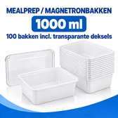 Meal Prep Bakjes – 100 Stuks – 1 Liter – Magnetronbakjes met Deksel – Vershoudbakjes – Diepvriesbakjes – Mealprep Bakjes – Wit - IMES PACK