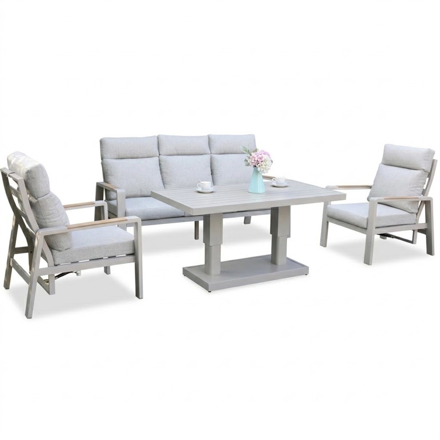 AVH-Collectie Ripasso stoel bank dining loungeset 4 delig verstelbare tafel latte zand Zand / Latte / Linen