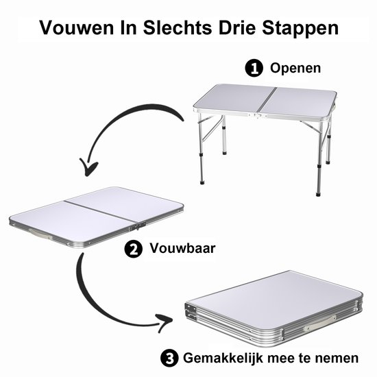 90x60cm Opvouwbare campingtafel van aluminium, hoogte‑verstelbaar, draagbare picknicktafel voor buiten, kamperen, marktkraam en thuisgebruik — afbeelding 3