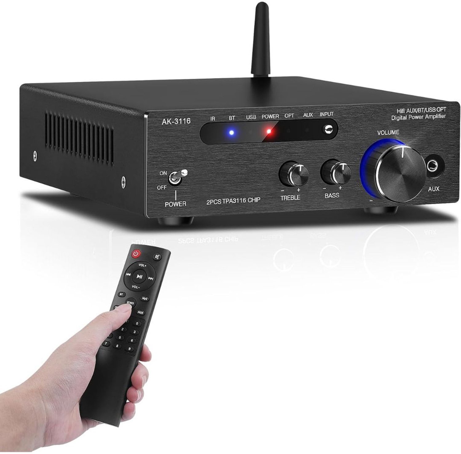 Audioversterker – Stereo Versterker Met Bluetooth – Audio Amplifier Met Karaoke Portals – Led Display - Veelzijdig - Zwart