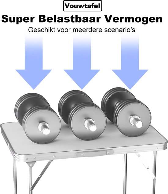 Vouwtafel 80 x 60 cm aluminium, draagbare opvouwbare tafel voor binnen en buiten, picknicktafel, bureau voor thuiswerken, marktkraam tafel — afbeelding 3