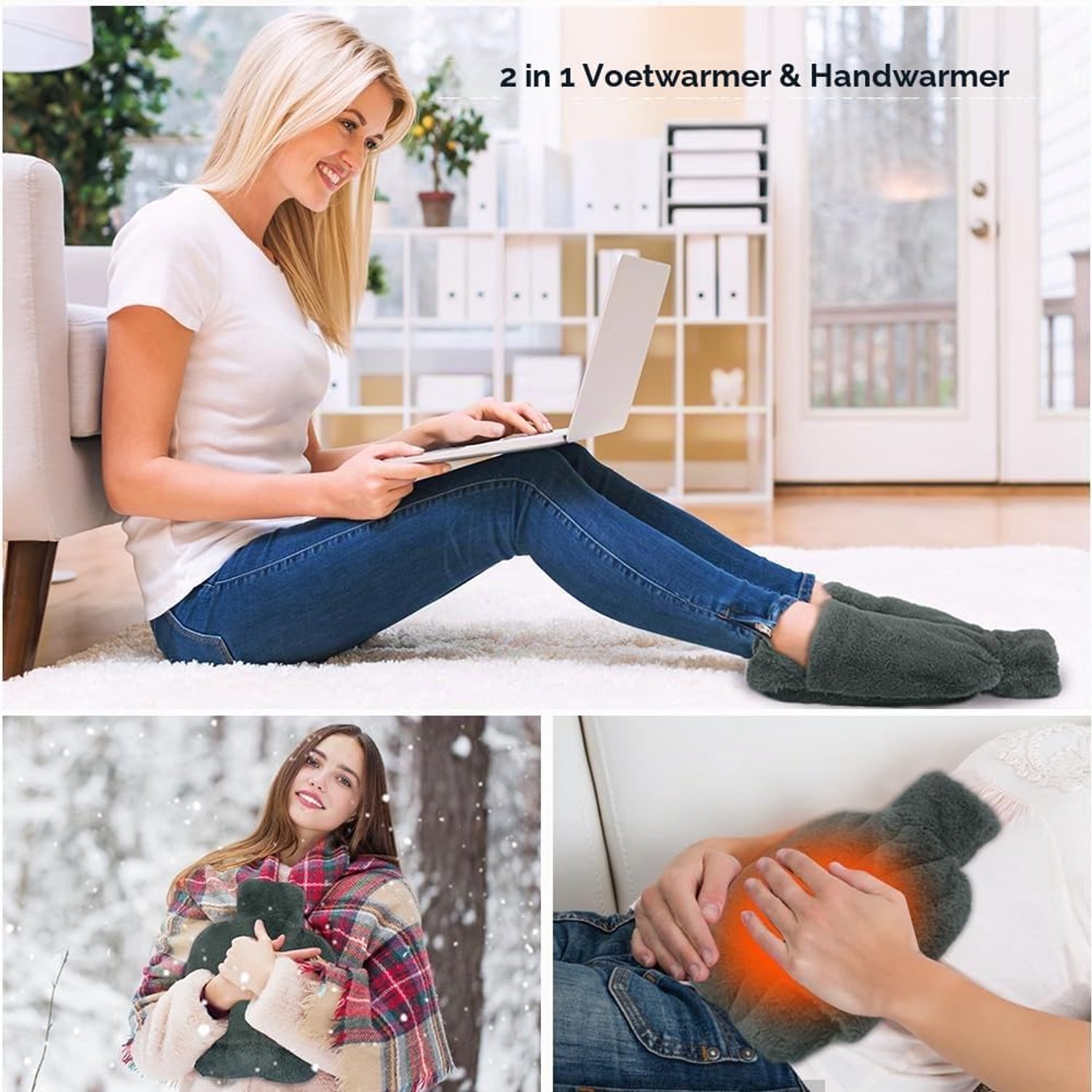 Kruik met Nordic Fur hoes - Warmwaterkruik Handwarmer - Voetenwarmer - 2L Inhoud - Verwarmende Zachte Warmwaterkruik – Warmtekruik - Cadeau voor haar, vrouw, vriendin - Warmwaterkruik voor Pijnverlichting en Ontspanning - grijs – foto 3