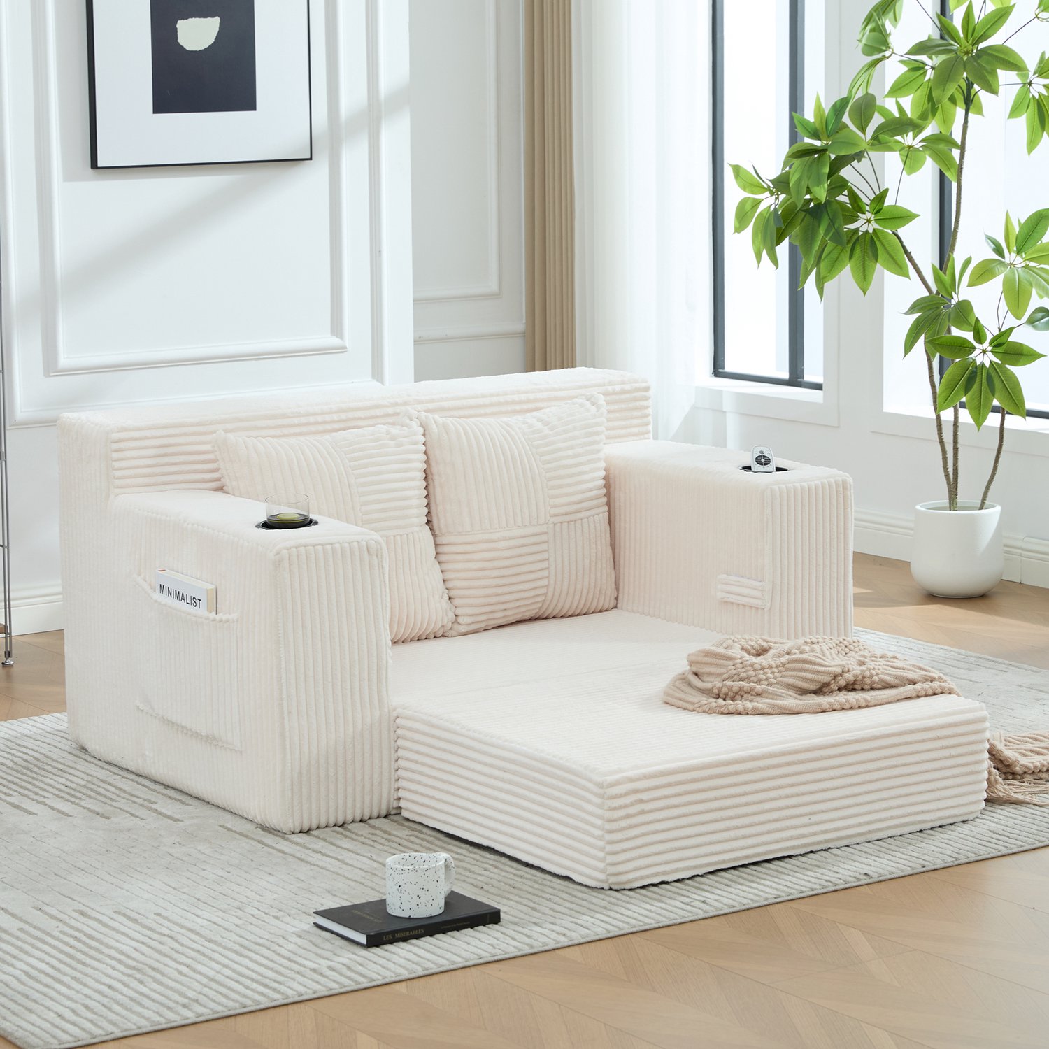 CHICFURN Slaapbank - Zijvakken - 2-zits - Beige